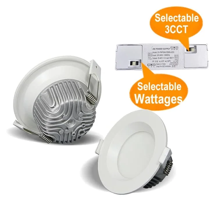 Downlight se dvěma přepínači DIP pro příkon a barvu