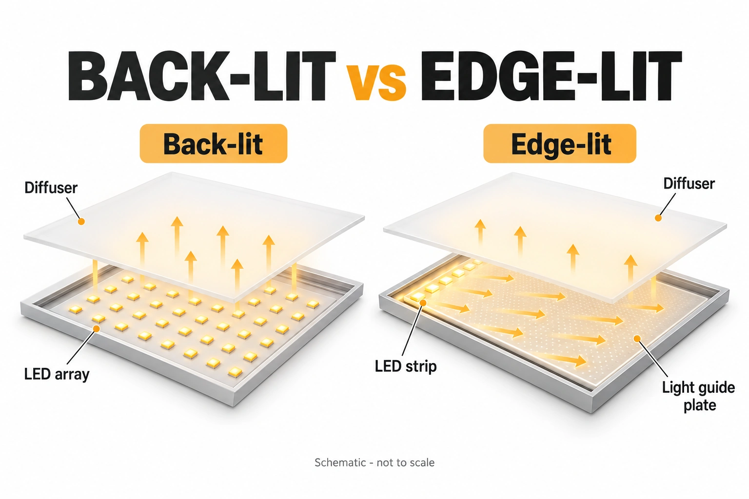 back lit versus edge lit led panel structure