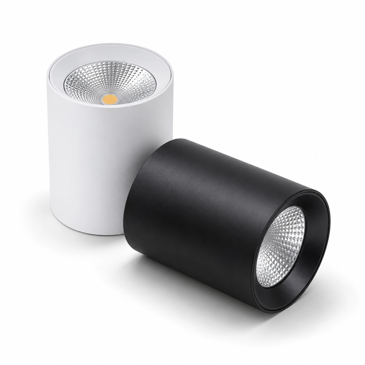black white cylinder downlights textured silver reflectors