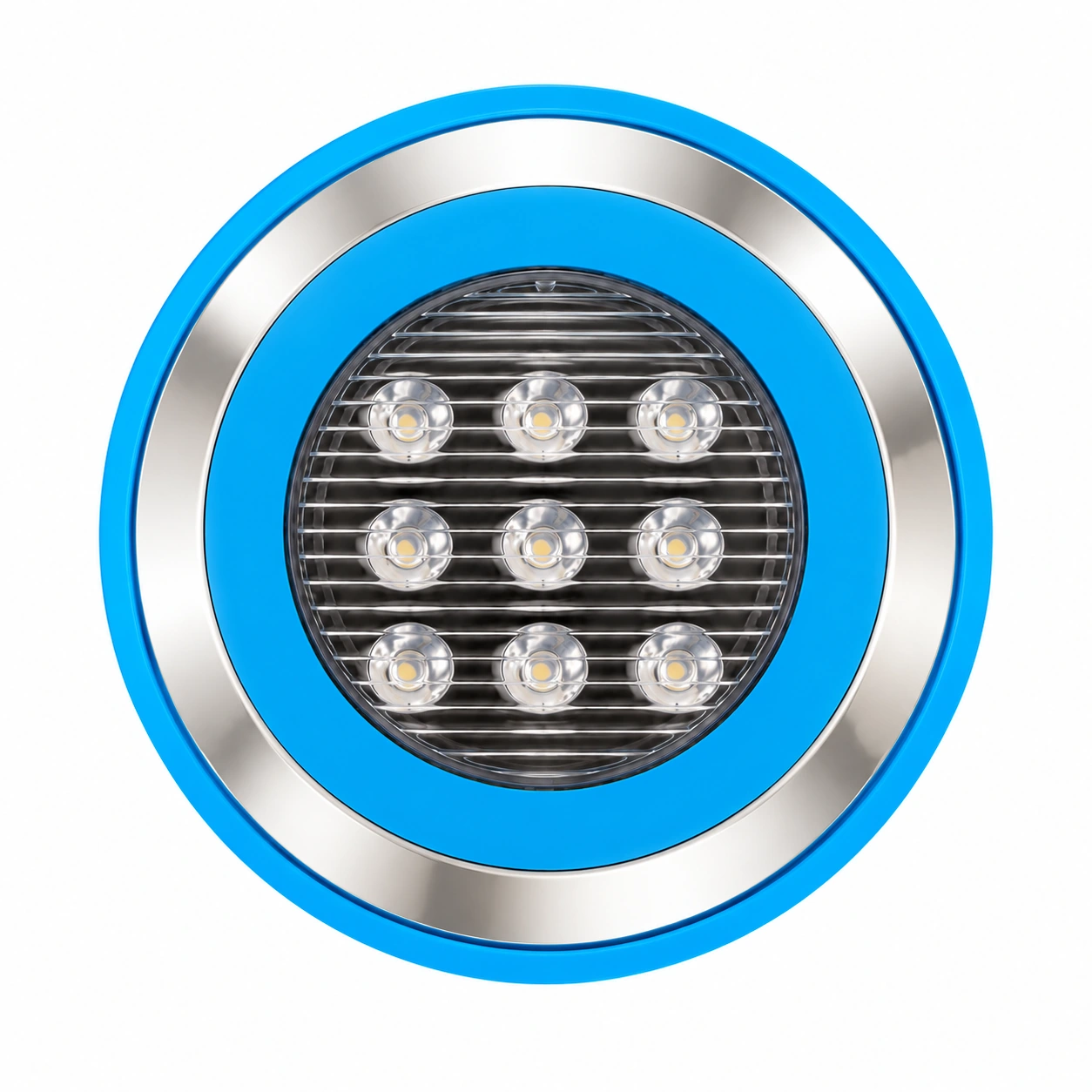 blue and silver nine optic pool light unlit front
