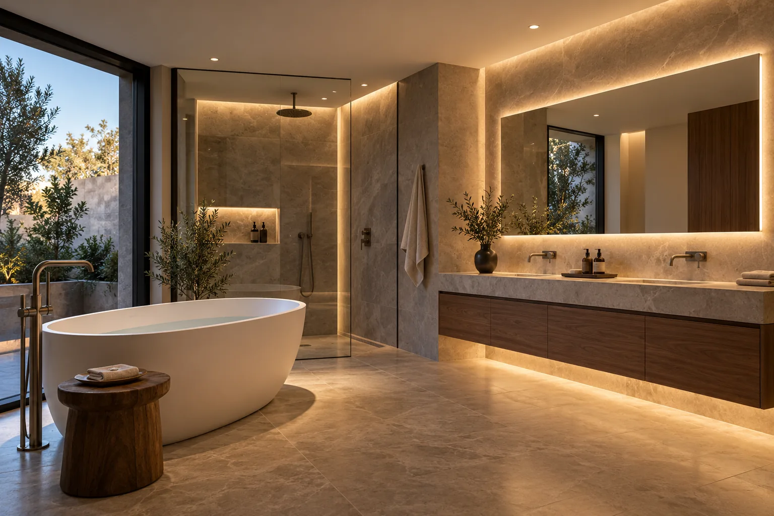 contemporary bathroom layered led lighting
