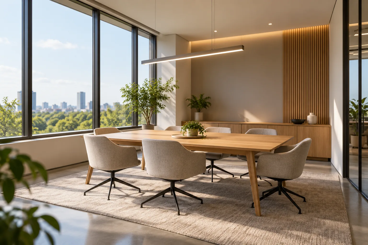 daylit shared office with supporting led lighting