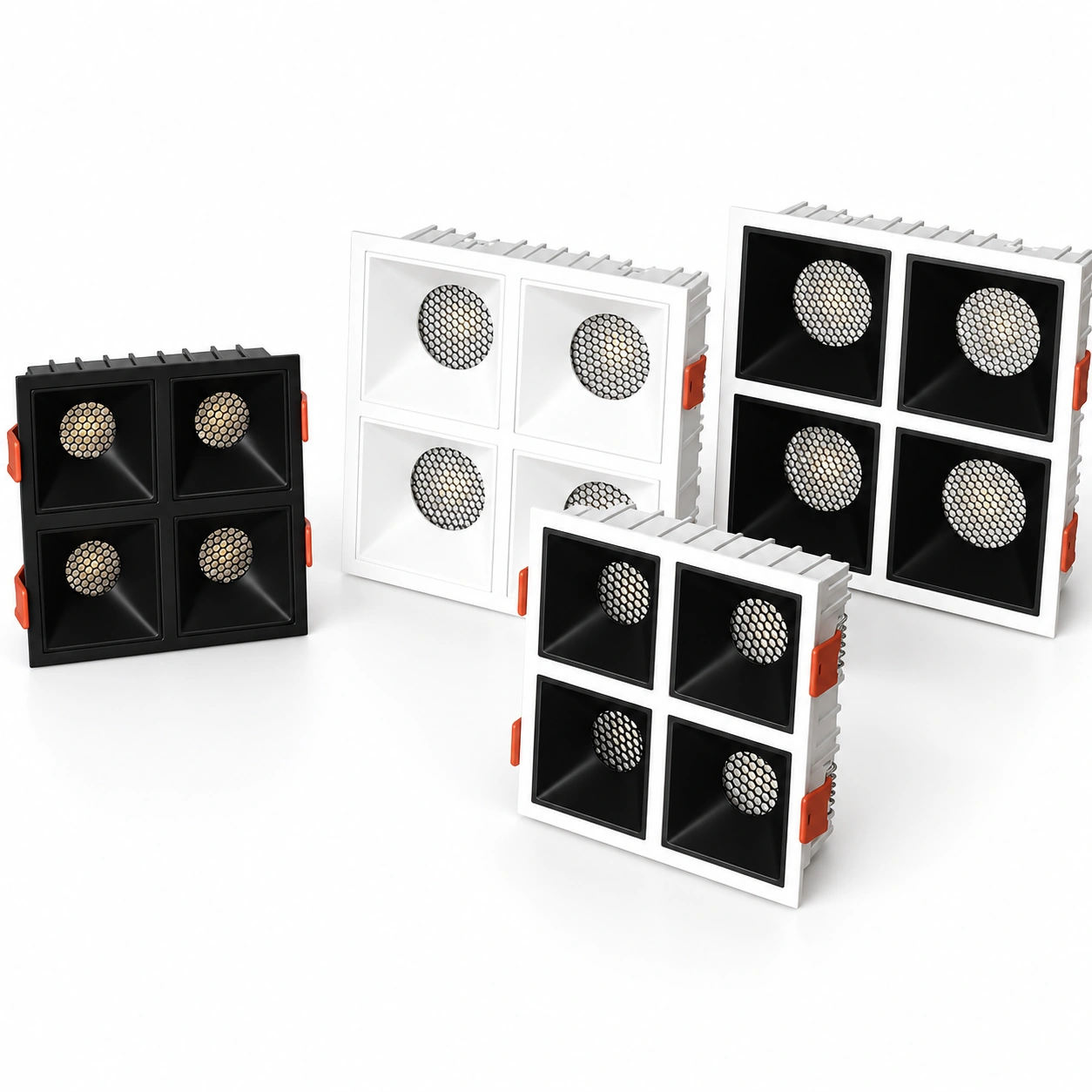 four square baffle downlight finish variants white studio