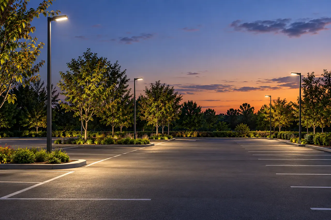 landscaped outdoor car park lighting application