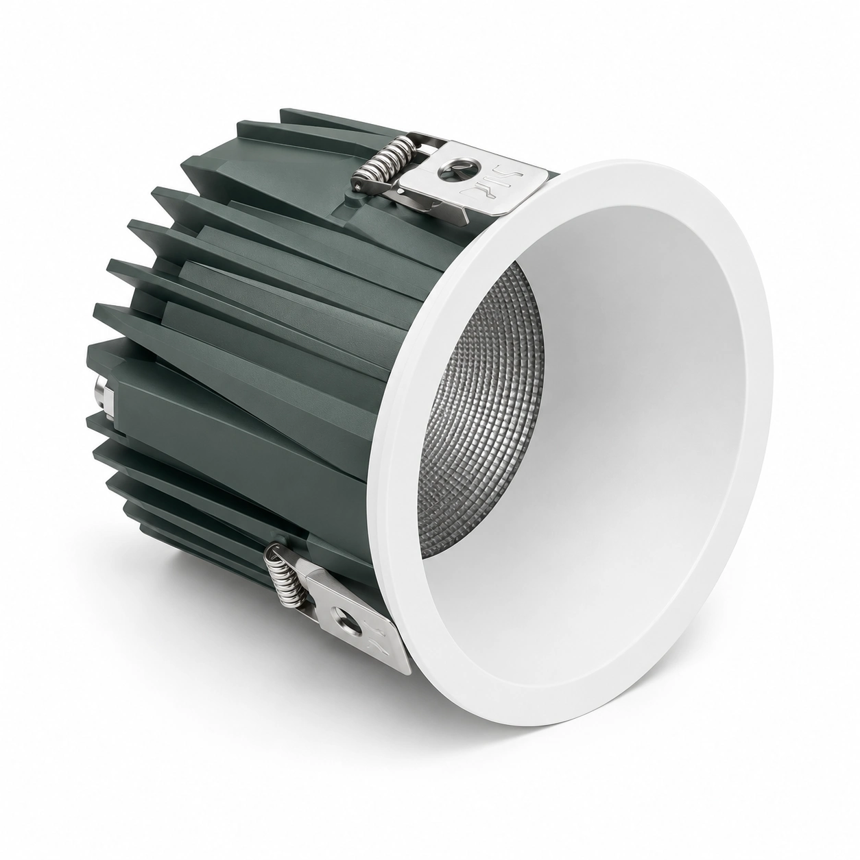 round downlight deep white baffle gray green fins