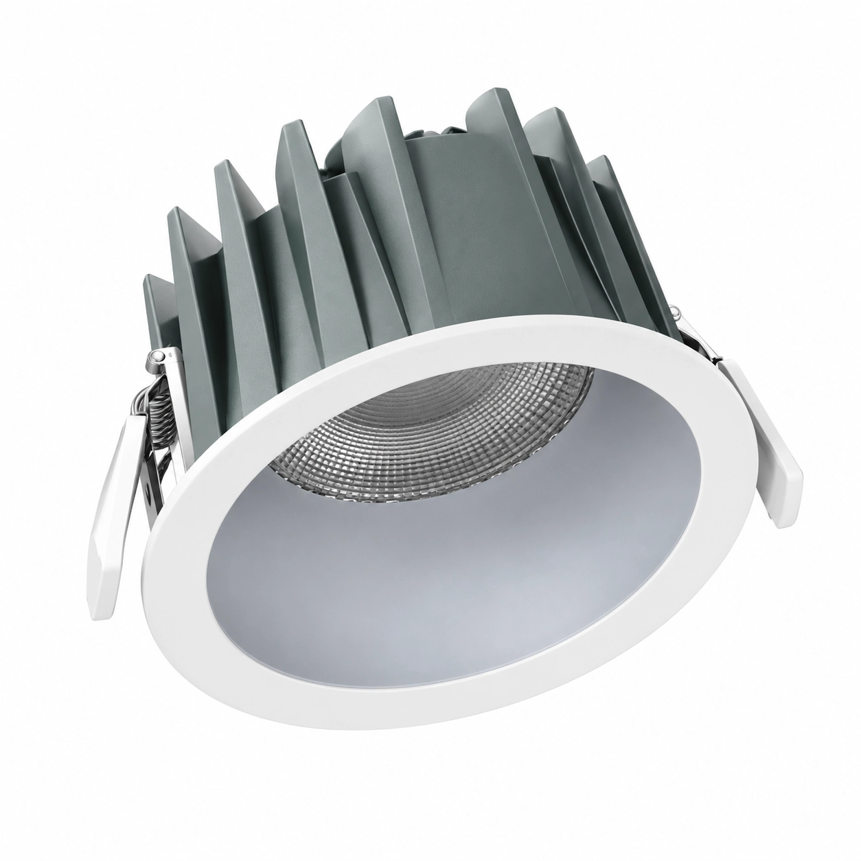 round downlight pale gray baffle tall fins