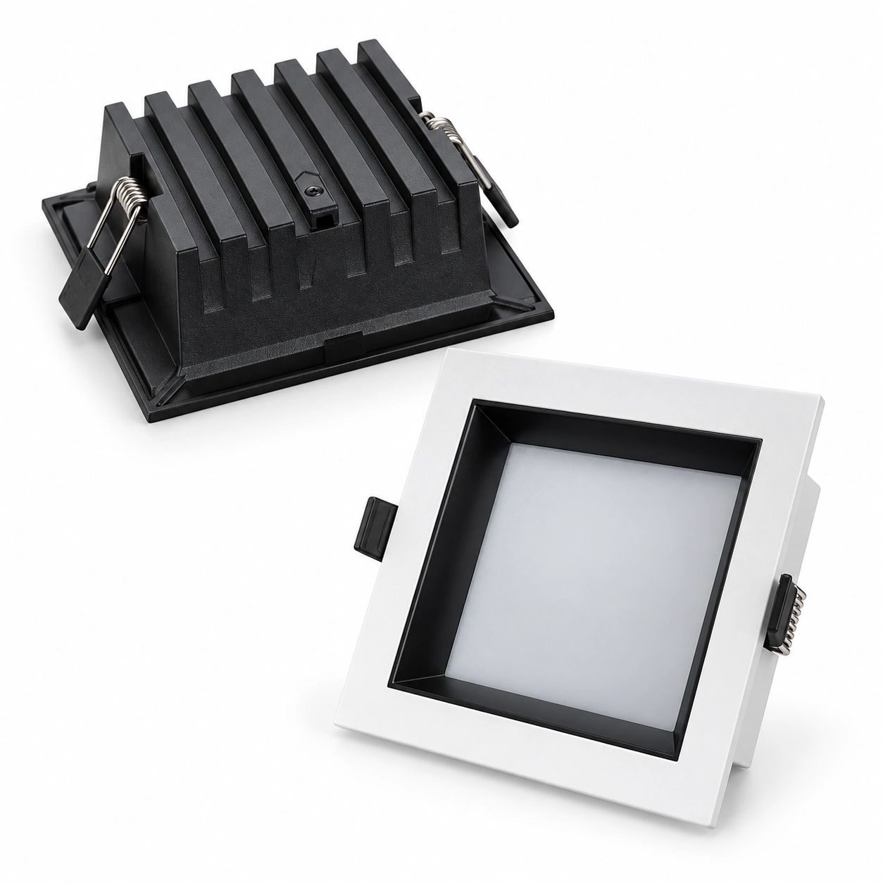 square downlight white bezel black recess front rear