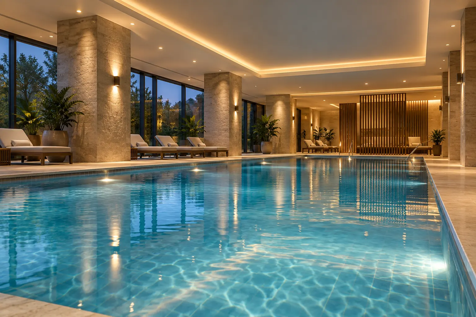 warm indoor hotel pool led ceiling lighting