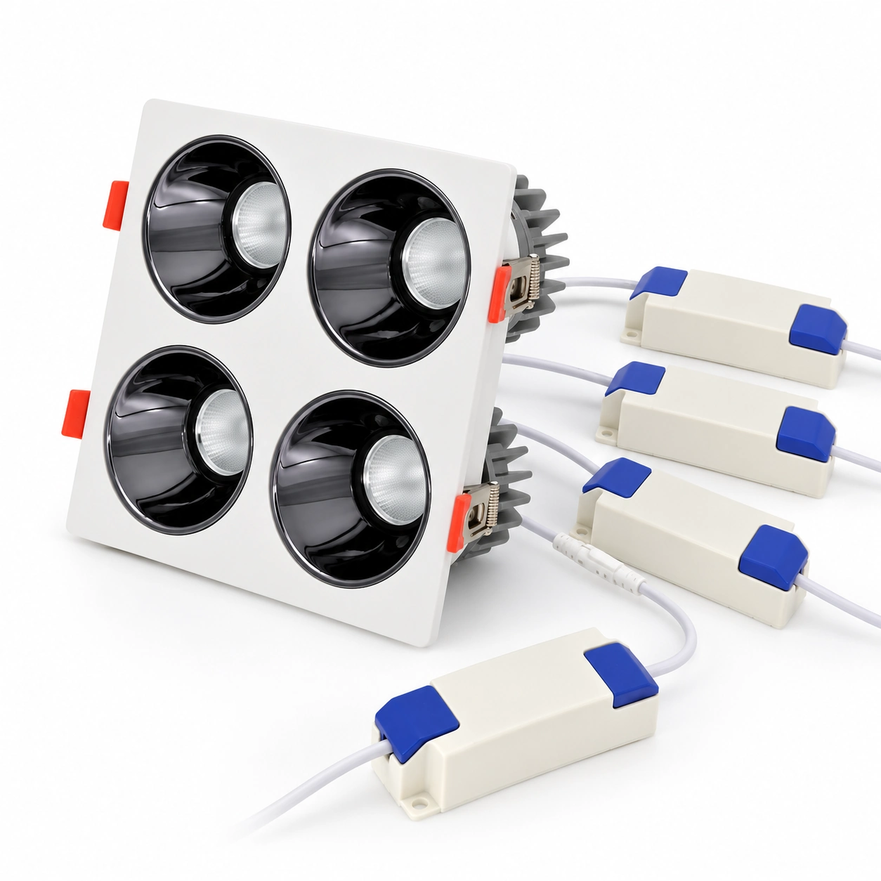 white four head downlight four blue cap drivers white studio