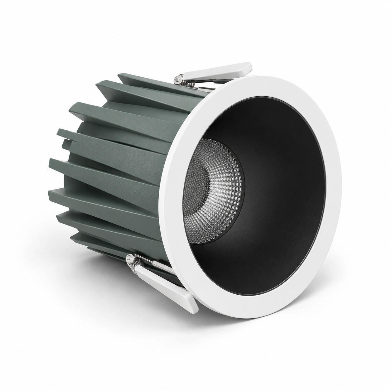 white rim black baffle downlight gray green fins